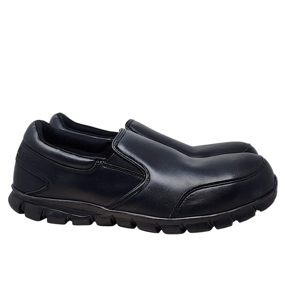 Reebok Sublite Work Shoes 14 W Mens Black Alloy Composite Toe Slip On Safety
